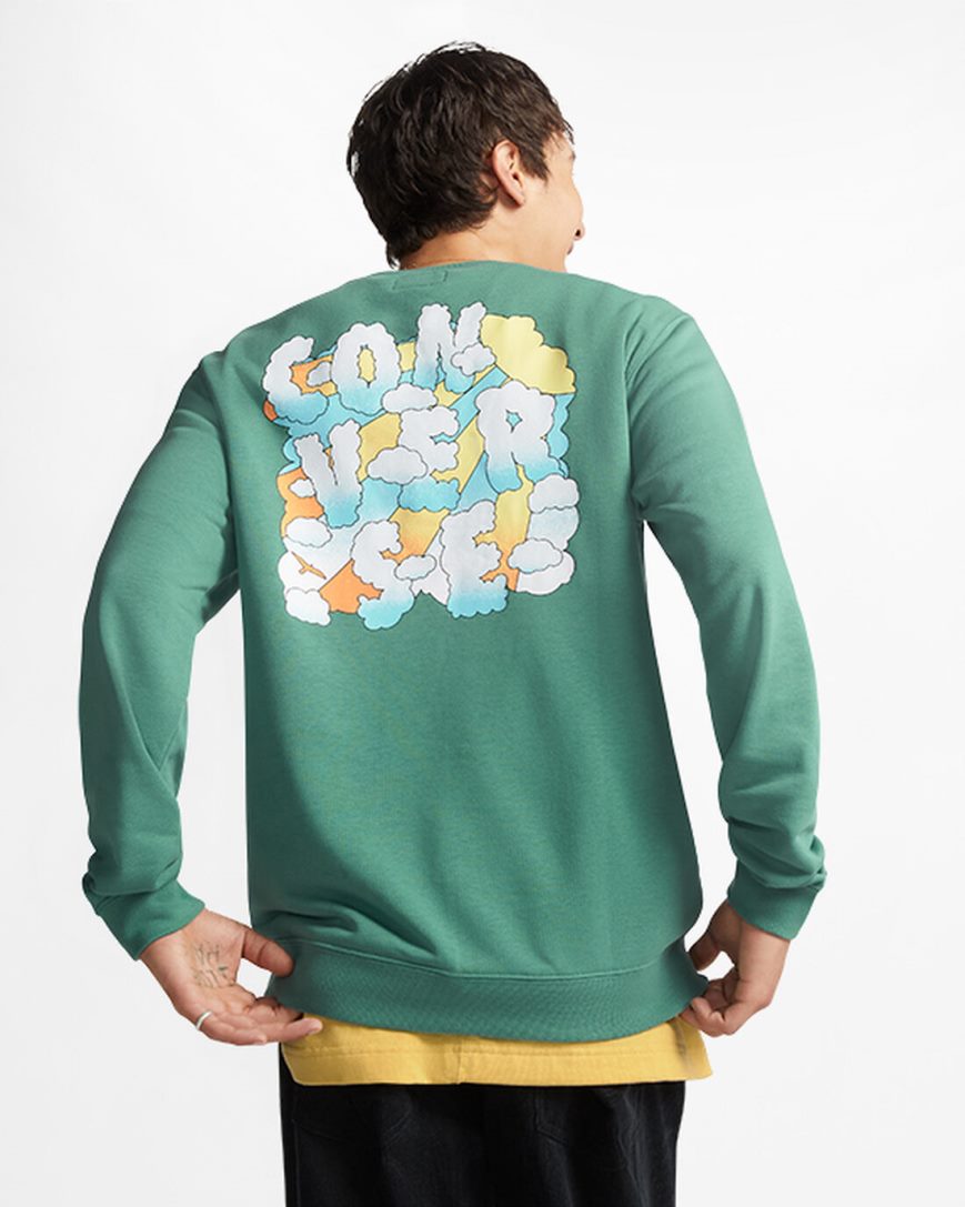 Mikiny Converse Cloud Grafika Long Sleeve Crew Panske Zelene | SK YEKZG1